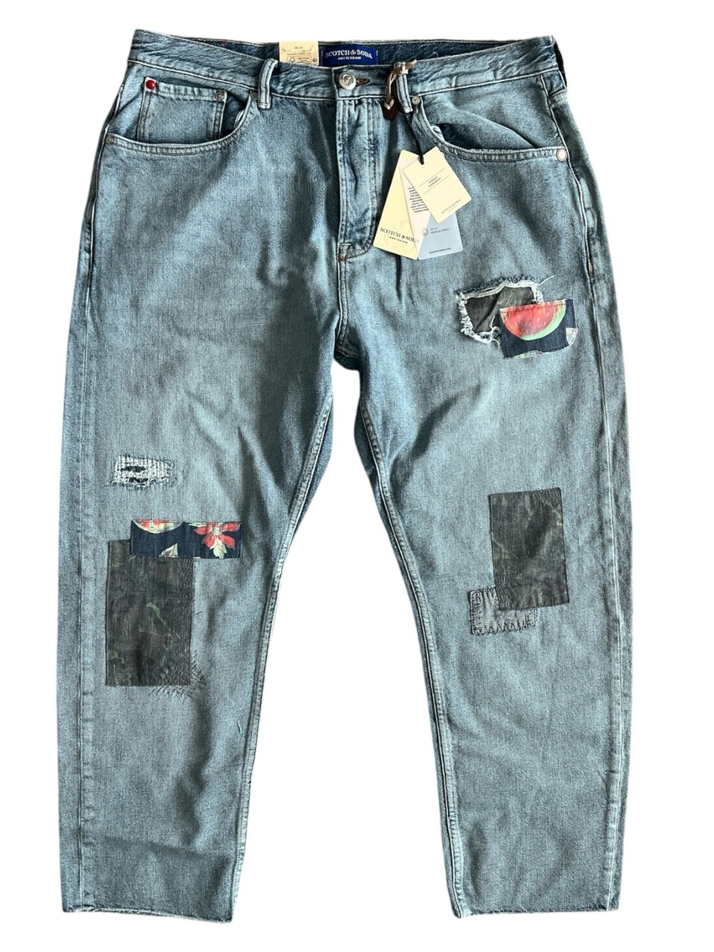 Scotch & Soda Light Blue Patchwork Loose Fit Men’s Jeans Size 36x32